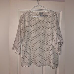 Women’s large Old Navy ivory w navy anchor pattern blouse 3/4 Convertible sleeve